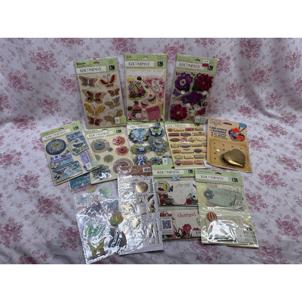 K&Company Scrapbook Lot 9 Sticker Sheets Tags Creative Charms New